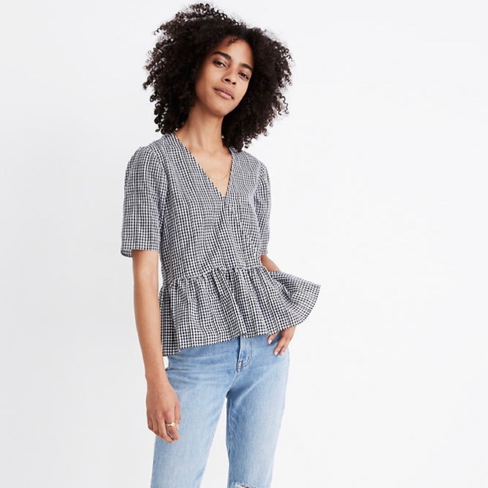 Madewell Crossover Peplum in Textured Gingham